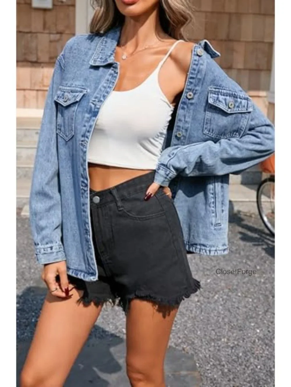 Oversized Denim Shacket Button Down Long Sleeve Casual Loose Fit with Pockets
